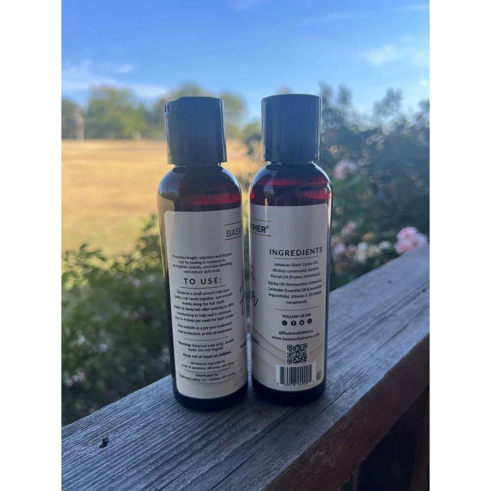 Bask & Lather Hair Strengthening Elixir 4oz Set of 2 Jamaican Black Castor Oil